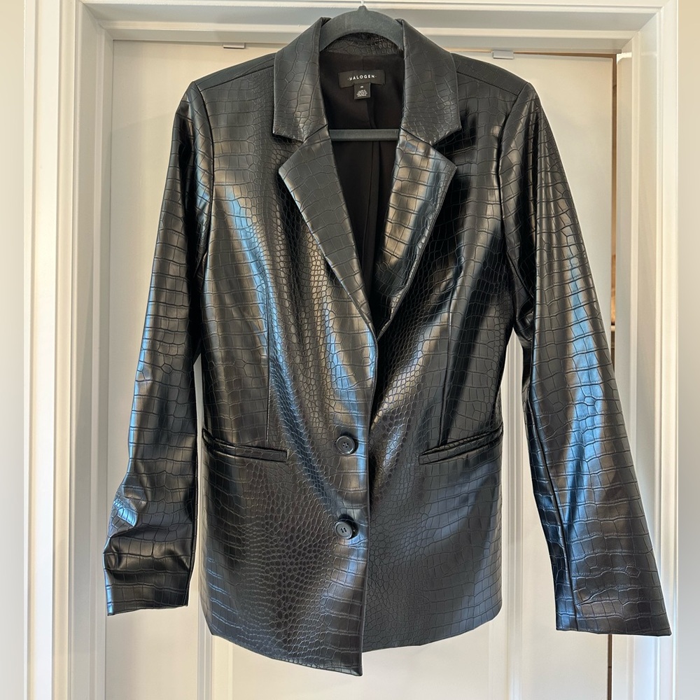 Halogen Faux Leather Crocodile Print Blazer